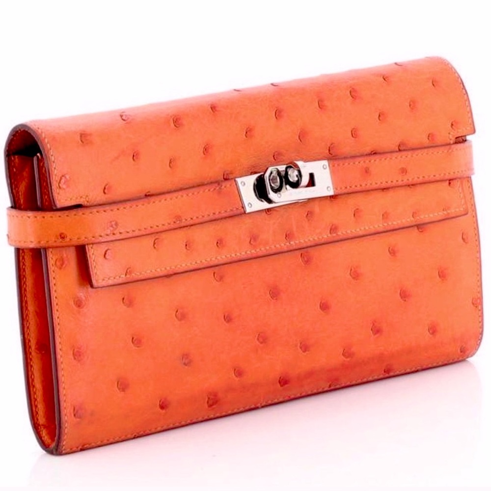 NOT FOR SALE - NWT HERMES Kelly Long Wallet in Orange Ostrich